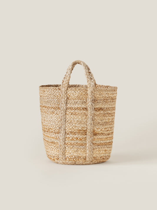 带把手的黄麻篮子