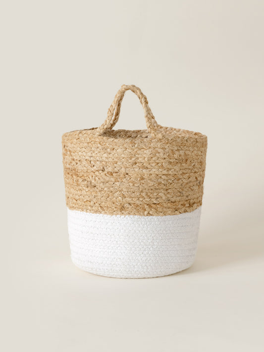 带把手的黄麻篮子