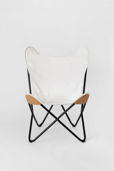 White Canvas w/ Leather Corners Chair